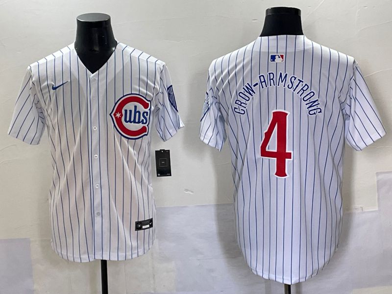 Men 2025 Chicago Cubs #4 Crow-Armstrong White Stripe Fashion Nike MLB Jersey style 7034->chicago cubs->MLB Jersey
